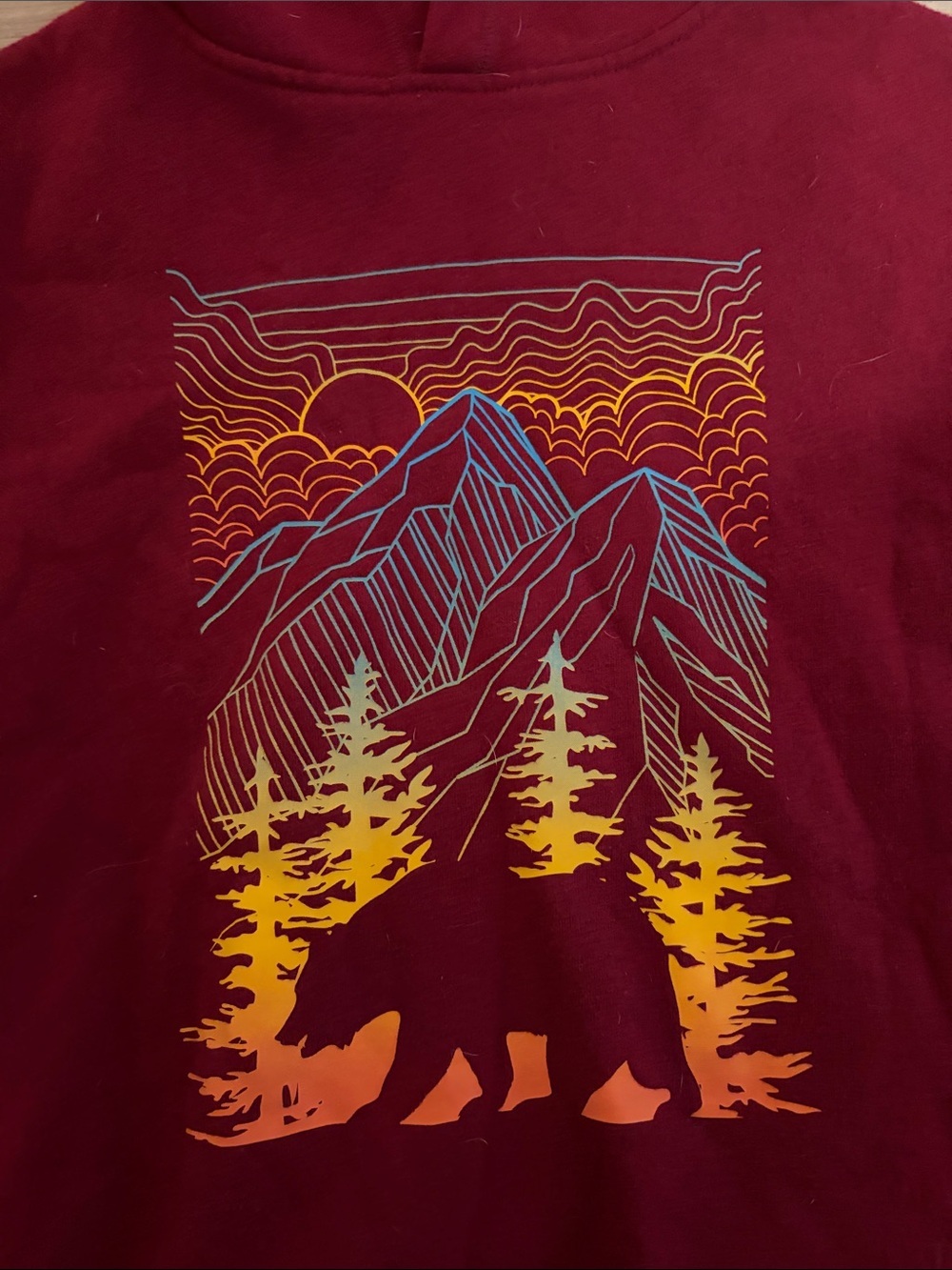 jumping beans Maroon Hoodie with Yellow & Orange Mountain Bear Art - Picture 2 of 3